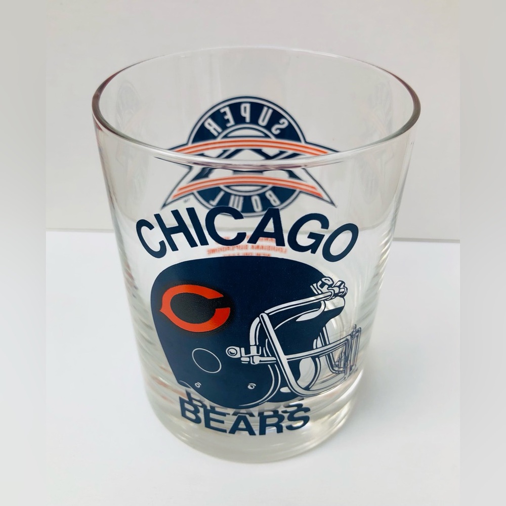 Vintage Chicago Bears Super Bowl XX 1986 12oz Tumbler Whiskey Glass NFL Football
